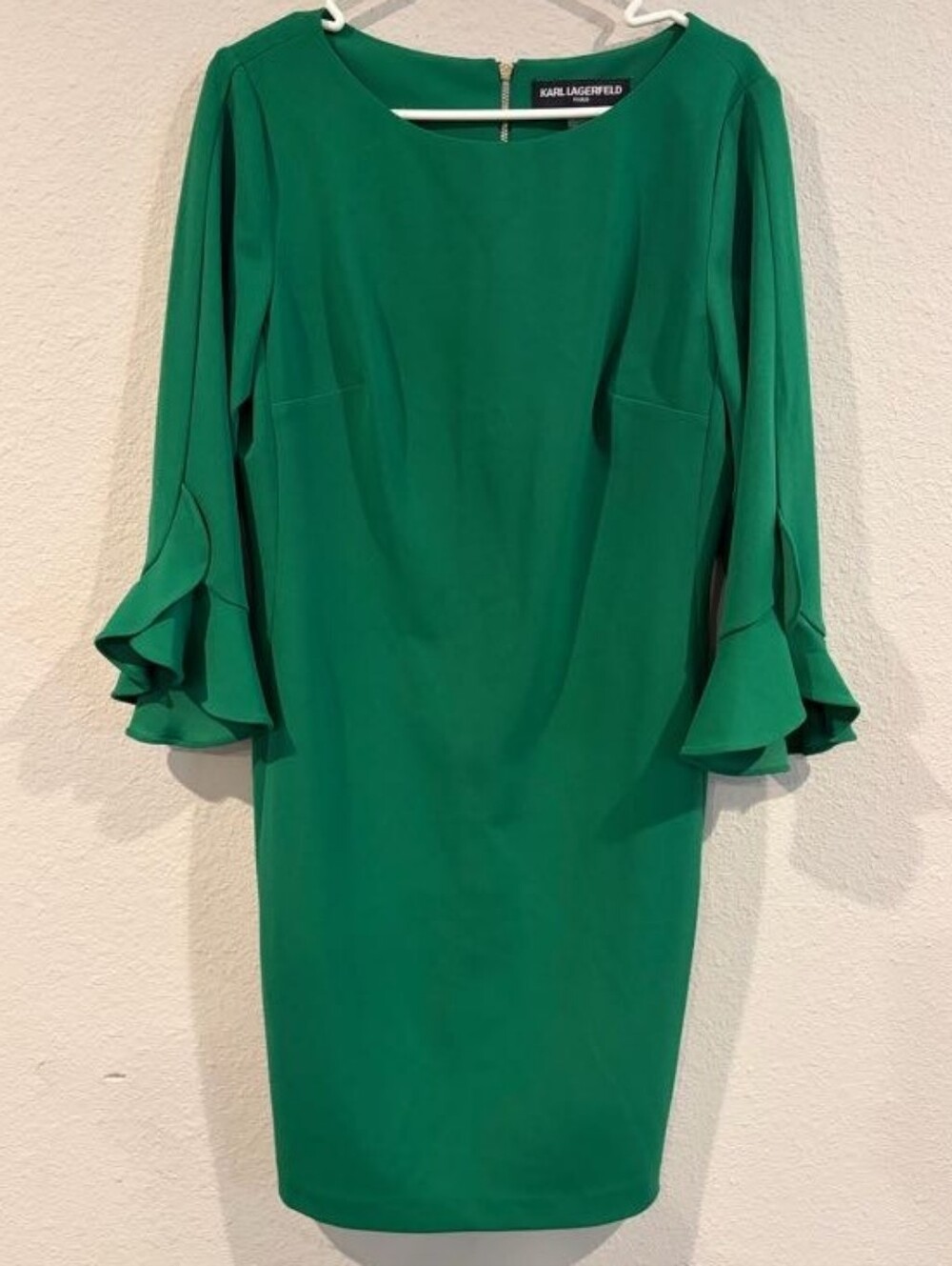 Karl Lagerfeld Womens Holiday Green 3/4 Ruffle Sleeve Knee Legth Dress Size 10